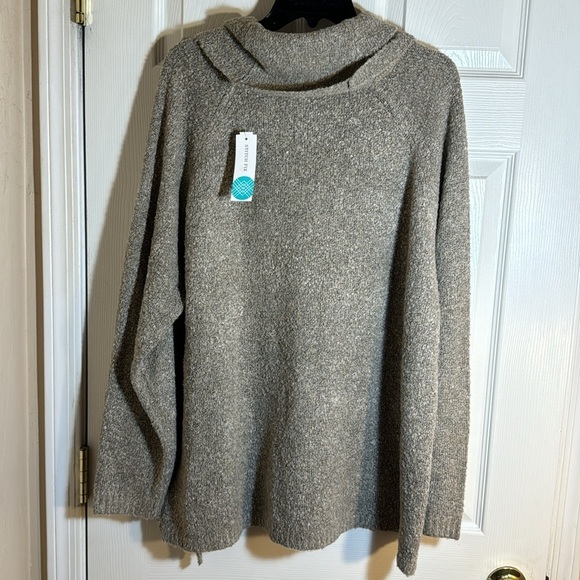 Leo & Nicole Tan Slouchy Coffey Side Ruched‎ Pullover, Cowl Neck Sweater 2XL NWT - Picture 5 of 11